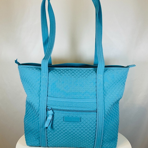 Vera Bradley Small Tote Bag Purse Spring Break Aqua Blue - Picture 2 of 7